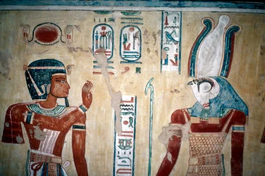 Veggmaleri av Ramses III før Horus, Valley of the Queens, Luxor, Egypt, c1100-tallet f.Kr.