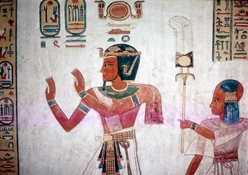 Veggmaleri av Ramses III som leder avdøde sønn til gudene, Valley of the Queens, Egypt, c12thC BC
