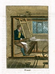 Vever ved vevstolen hans, 1823