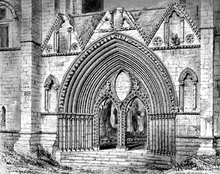 Den vestlige døråpningen til Elgin Cathedral, Elgin, Moray, Skottland, 1908-1909
