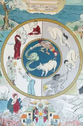 Wheel of Samsara. Temple of the Thousand Buddhas. Toulon sur Arroux Frankrike
