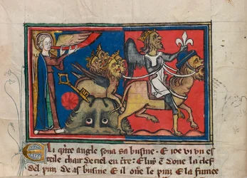 Da den femte engelen blåste i trompeten... Miniatyr fra: Apocalypse de saint Jean, ca 1320.
