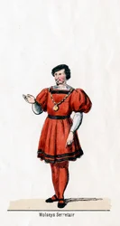 Wolseys sekretær, kostymedesign for Shakespeares skuespill, Henry VIII, 1800-tallet