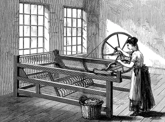 Kvinne som bruker en spinning Jenny, c1880