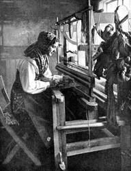 Kvinne som bruker en vevstol, Sverige, 1936