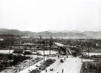 Andre verdenskrig: ruinene av Hiroshima etter atombomben, 6. august
