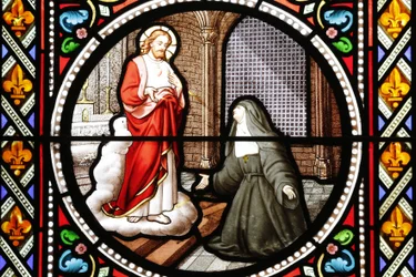 Saint Marguerite-Marie (Marguerite Marie) Alacoque (1647-1690) mystiker av besøksordenen Glassmalerier Paray the monial Saone et Loire