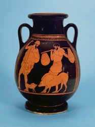 Attic rødfigur pelike: griser, svinegjerde og Odysseus, av grisemaleren, 470-60 f.Kr.