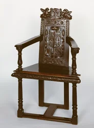 Engelsk caquetoire-stol i fransk stil, buksbomtre, sent 1500-tall