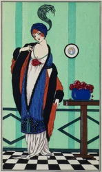 Pelsfrakk med muslintunika fra `Costumes Parisiens av Robert Pichenot, 1913