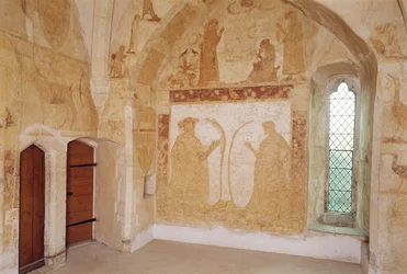 Interiør som viser veggmalerier, Longthorpe Tower, Cambridgeshire
