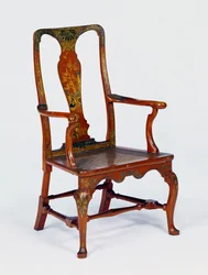 Queen Anne rød japansk lenestol med cabriole ben, ca. 1710