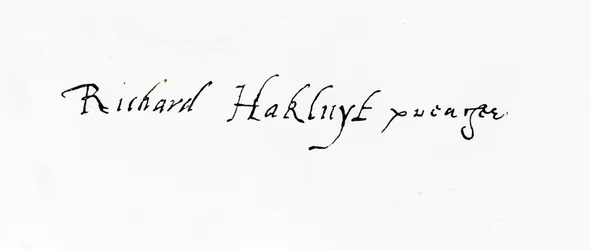 Signatur av Richard Hakluyt (ca. 1552-1616)