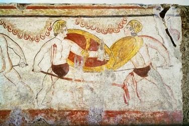The Battle of the Gladiators, detalj av en duell, ca. 3. århundre f.Kr