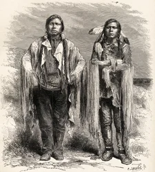 To Ute-indianere, illustrasjon fra 'The World in the Hands', gravert av Charles Laplante (d.1903), utgitt 1878