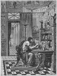 En romer i biblioteket sitt, ca. 1880 (gravering)