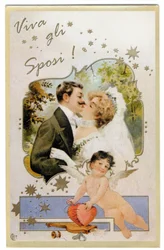 Et par nygifte kysser. «Lenge leve mariene» – postkort ca. 1901.