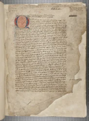 En transkripsjon, i tre hender, av de filosofiske verkene til Marcus Tullius Cicero tilsynelatende hentet fra editio romana fra 1471, med marginalia i hånden til Archibald Whitelaw og andre, ca. 1480 (blekk på pergament)