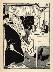 En trompet som hadde frosset, produserer lyder på egen hånd når den varmes opp, har moro og forbauselse av alt Illustrasjon av William Strang (1859-1921) og JB Clark fra «The Adventures of the Baron of Munchausen (Munchhausen) av Rudolf Erich Raspe (1736-