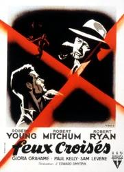 Crossfire filmplakat av Edward dMytryk med Robert Young Robert Mitchum og Robert Ryan 1947