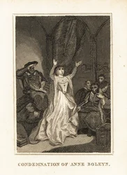 Anne Boleyn anklaget for utroskap av Henry VIII i 1536. 1836 (gravering)