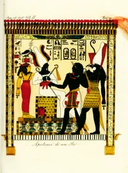 Apoteose av en farao: Kong Seti I møter gudene Osiris og Horus oppdaget i Theben av Giovanni Battista Belzoni