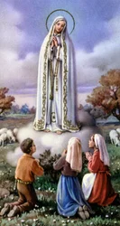 Jomfru Marias åpenbaring for tre små gjetere i Fátima, Portugal (1917), ca. 1920–30 (postkort)