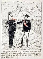Hæren gir striper til kaptein Dreyfus, ca. 1906 (tegning)