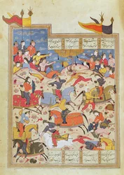 Battle Scene, illustrasjon fra "Shahnama"