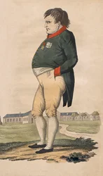 Karikatur av Napoleon Bonaparte på St. Helena, laget to måneder før han døde 5. mai