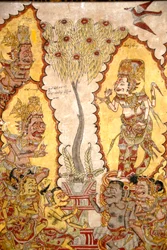 Takmalerier i det kongelige slott; guder og demoner; Papir Gosa; Gili palasspark; Klungkung; Semarapura; Bali; Indonesia; Sørøst-Asia; Asia