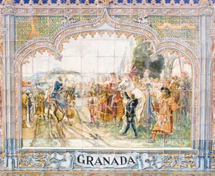 Keramiske fliser på Plaza de España som viser kong Boabdil (mosaikk)
