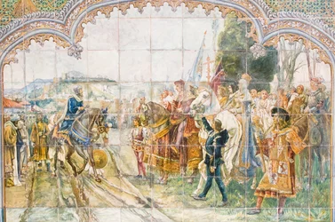 Keramiske fliser på Plaza de España som viser kong Boabdil (mosaikk)