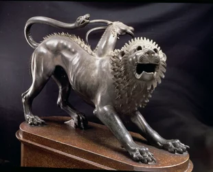 Chimaera of Arezzo eller Chimaera såret av Bellerophon, etruskisk, 380-360 f.Kr. (bronse)