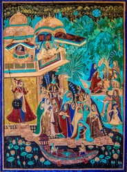 Chittra Shala gårdsplass med virtuose fine malerier, Taragarh Fort, Bundi, Bundi, Rajasthan, India, Asia (bilde)