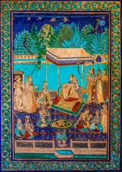 Chittra Shala gårdsplass med virtuose fine malerier, Taragarh Fort, Bundi, Bundi, Rajasthan, India, Asia (bilde)