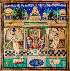 Chittra Shala gårdsplass med virtuose fine malerier, Taragarh Fort, Bundi, Bundi, Rajasthan, India, Asia (bilde)