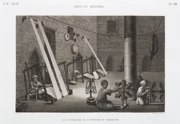 Bomull og silke, Weaving Weavers verksted, Egypt, ca 1798