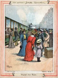 Avreise fra tog. Avgang av et tog.