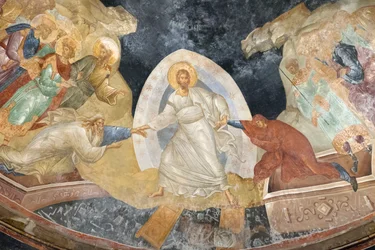 Detalj av Anastasis-fresken, kirken til St. Frelseren i Chora, Parekklesion