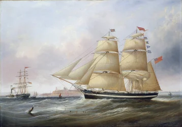 Dobbeltportrett av båten «Mary Ann», avbildet i munningen av Tyne-elven (eller Tinea, England). Olje på lerret