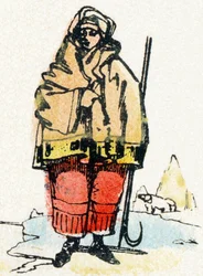 E - Eskimoer - Alfabet - barneunderholdning - Bildeepinal, populær serie ca. 1890 (illustrasjon)