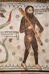 Ego sonto un homo salvadego per natura, chi me ofende ge fo pagura (Jeg er vill mann av natur, de som fornærmer meg vil jeg sette frykt), fresco, Homo Salvadego museum, Sacco, Cosio Valtellino, Lombardia, Italia