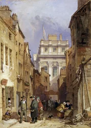 Fisher#39;s Alley (eller Fisher Lane): animasjon av innbyggerne nordvest for King Charles Court of Greenwich Hospital (det nåværende stedet for Greenwich Pier), London, før rivingen av distriktet i 1840