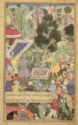 Folio 126 Babur ved kilden til Khawaja Sih Yaran, fra #39;Baburnama#39; (#39;Baburs memoarer#39;), Mughal