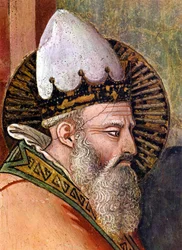 Fresco av Maso di Banco (1341 - 1346), detalj av The Story of New Year#39;s Eve (fresco)
