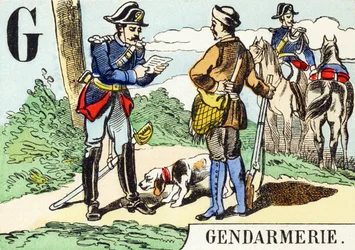 G : Gendarmerie - Jaktalfabetet, ca. 1890 (gravering)