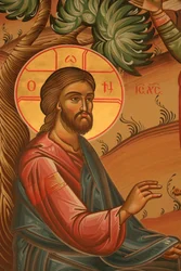 Gresk-ortodoks ikon som viser Jesus i Oljehagen Thessalonique Hellas
