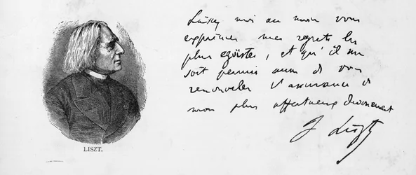 Håndskrift og signatur av Franz Liszt (penn og blekk på papir)