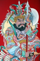Hoi Tuong Te Nguoi Hoa buddist kinesisk tempel. Guardian figurmalerier på porten. Phu Quoc. Vietnam.